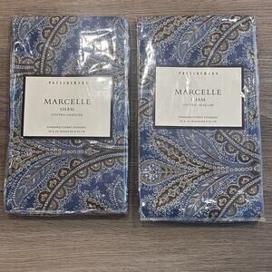Pottery Barn Marcelle Sham Covers Set NWT Blue Paisley 26”x20” Farmhouse Rustic